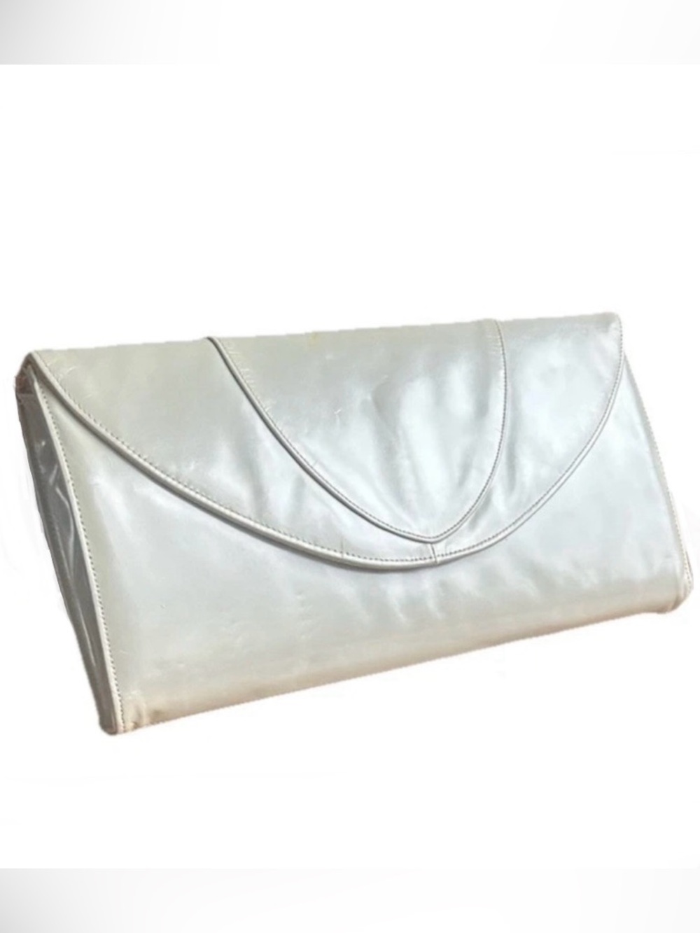 Vintage 1970s Frenchy of California Cream Iridescent Clutch Purse w/ Strap